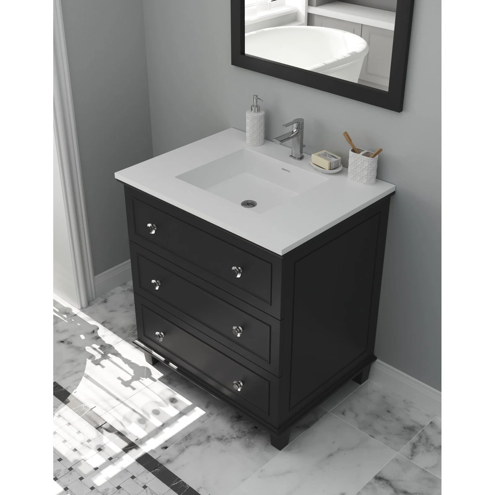 Laviva Luna 30" Espresso Bathroom Vanity with Matte White VIVA Stone Solid Surface Countertop 313DVN-30E-MW - Image 2