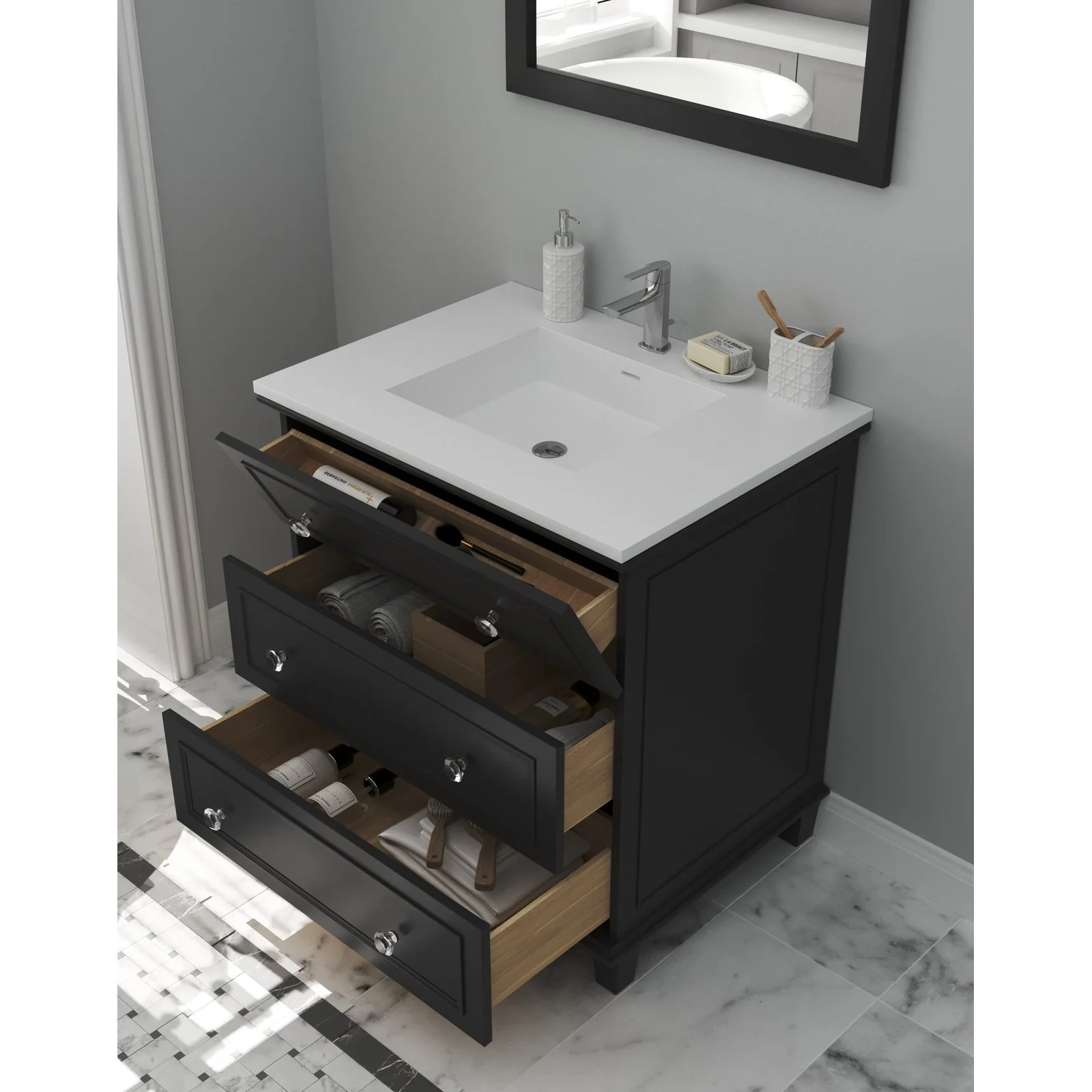 Laviva Luna 30" Espresso Bathroom Vanity with Matte White VIVA Stone Solid Surface Countertop 313DVN-30E-MW - Image 3