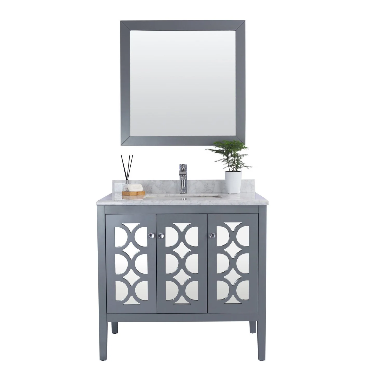 Laviva Mediterraneo 36" Grey Bathroom Vanity with White Carrara Marble Countertop 313MKSH-36G-WC - Image 8