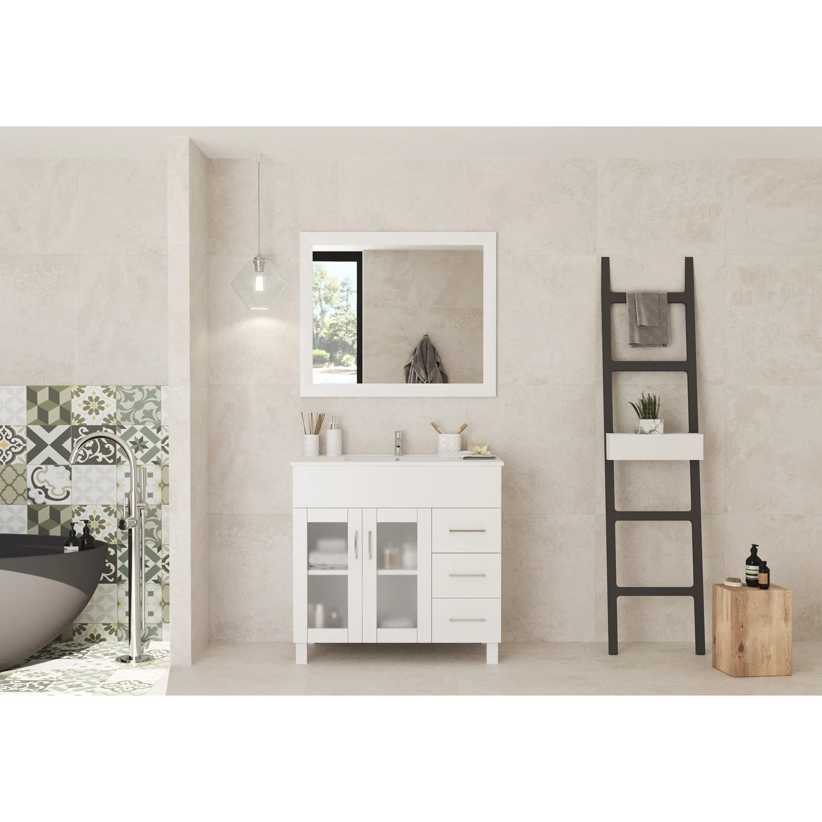 Laviva Nova 36" White Bathroom Vanity with White Ceramic Basin Countertop 31321529-36W-CB