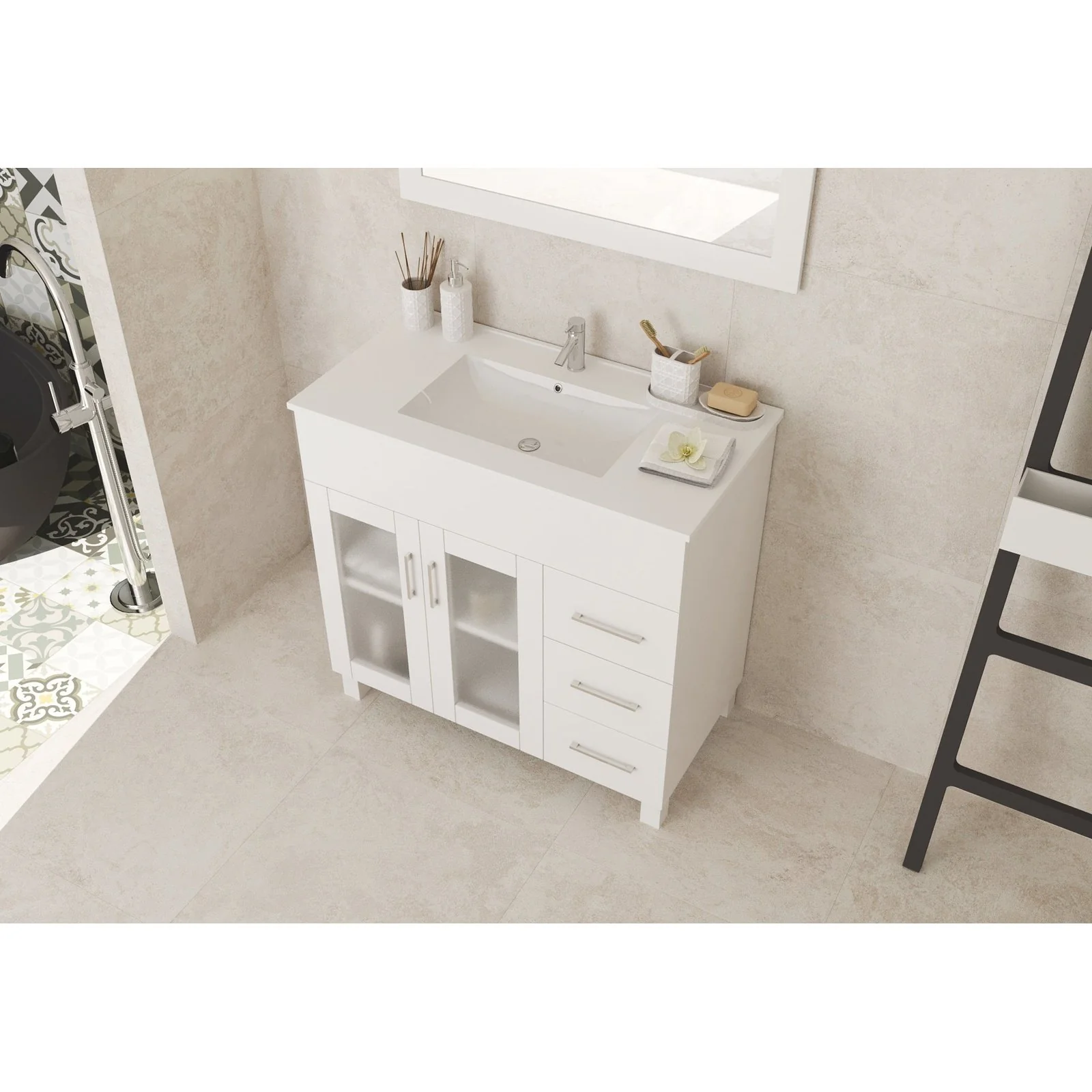 Laviva Nova 36" White Bathroom Vanity with White Ceramic Basin Countertop 31321529-36W-CB - Image 2