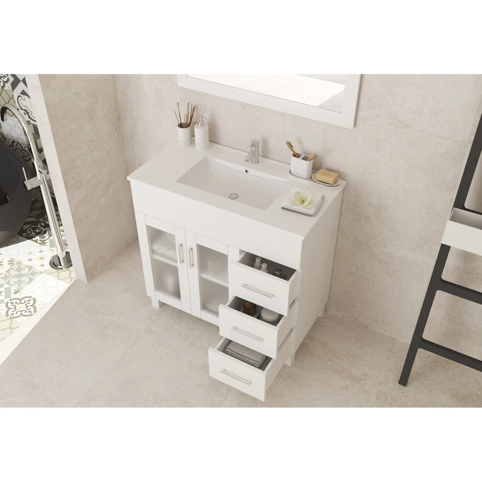 Laviva Nova 36" White Bathroom Vanity with White Ceramic Basin Countertop 31321529-36W-CB - Image 3