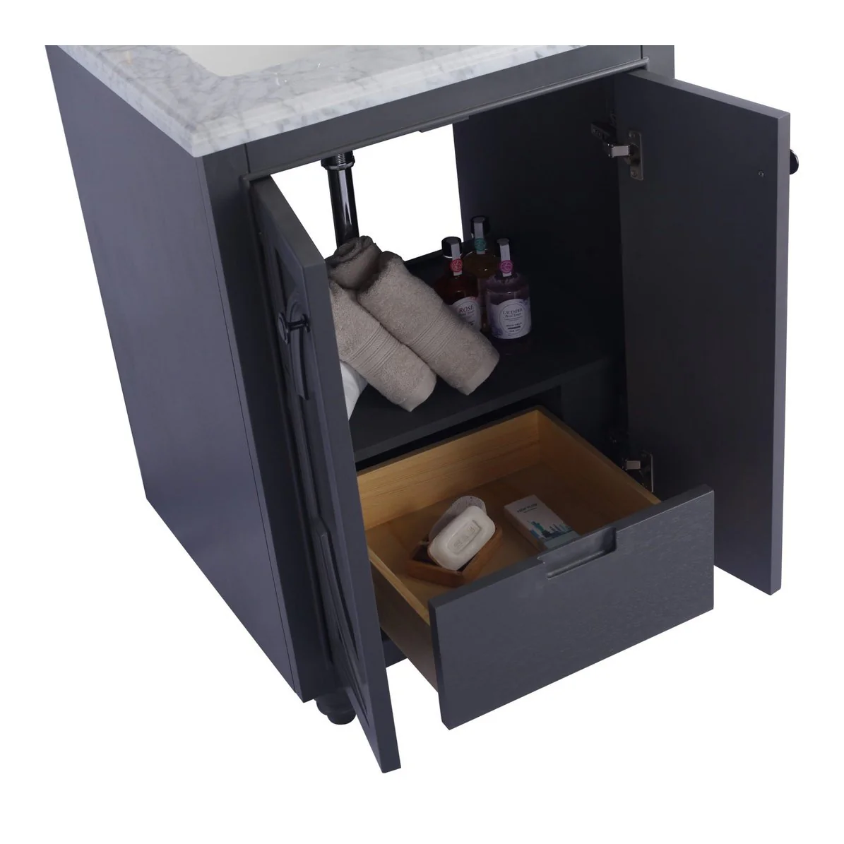 Laviva Odyssey 24" Maple Grey Bathroom Vanity with Black Wood Marble Countertop 313613-24G-BW - Image 2