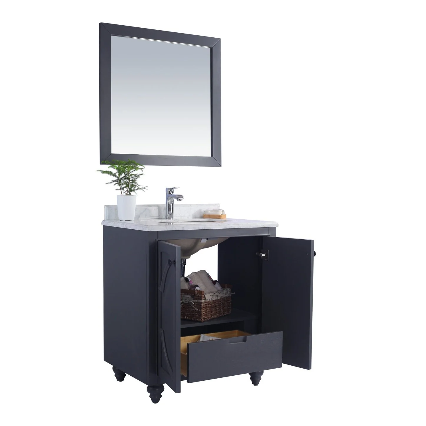 Laviva Odyssey 30" Maple Grey Bathroom Vanity with Matte White VIVA Stone Solid Surface Countertop 313613-30G-MW - Image 2