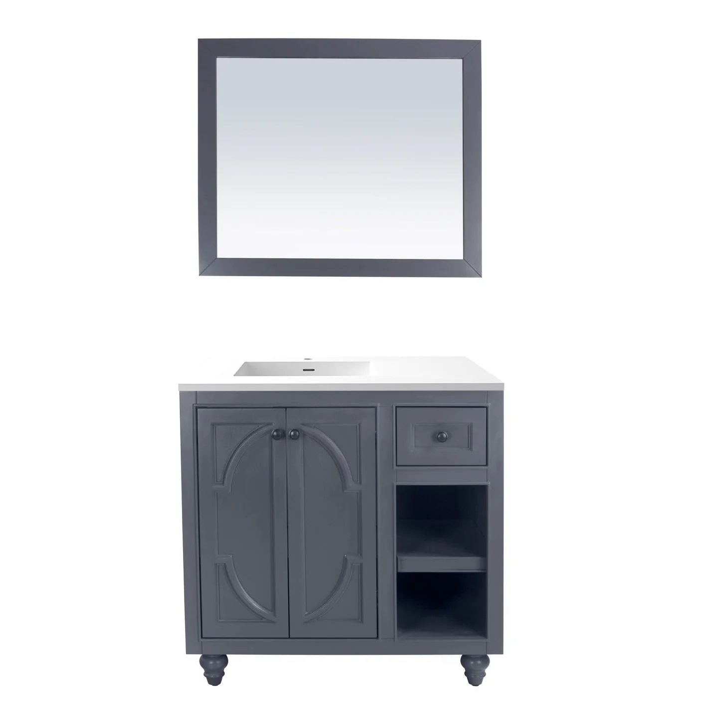 Laviva Odyssey 36" Maple Grey Bathroom Vanity with Matte White VIVA Stone Solid Surface Countertop 313613-36G-MW - Image 6