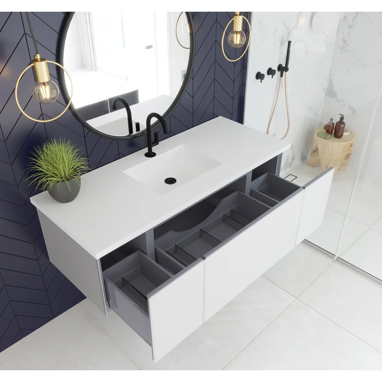 Laviva Vitri 54" Cloud White Wall Hung Bathroom Vanity Cabinet 313VTR-54CW - Image 2