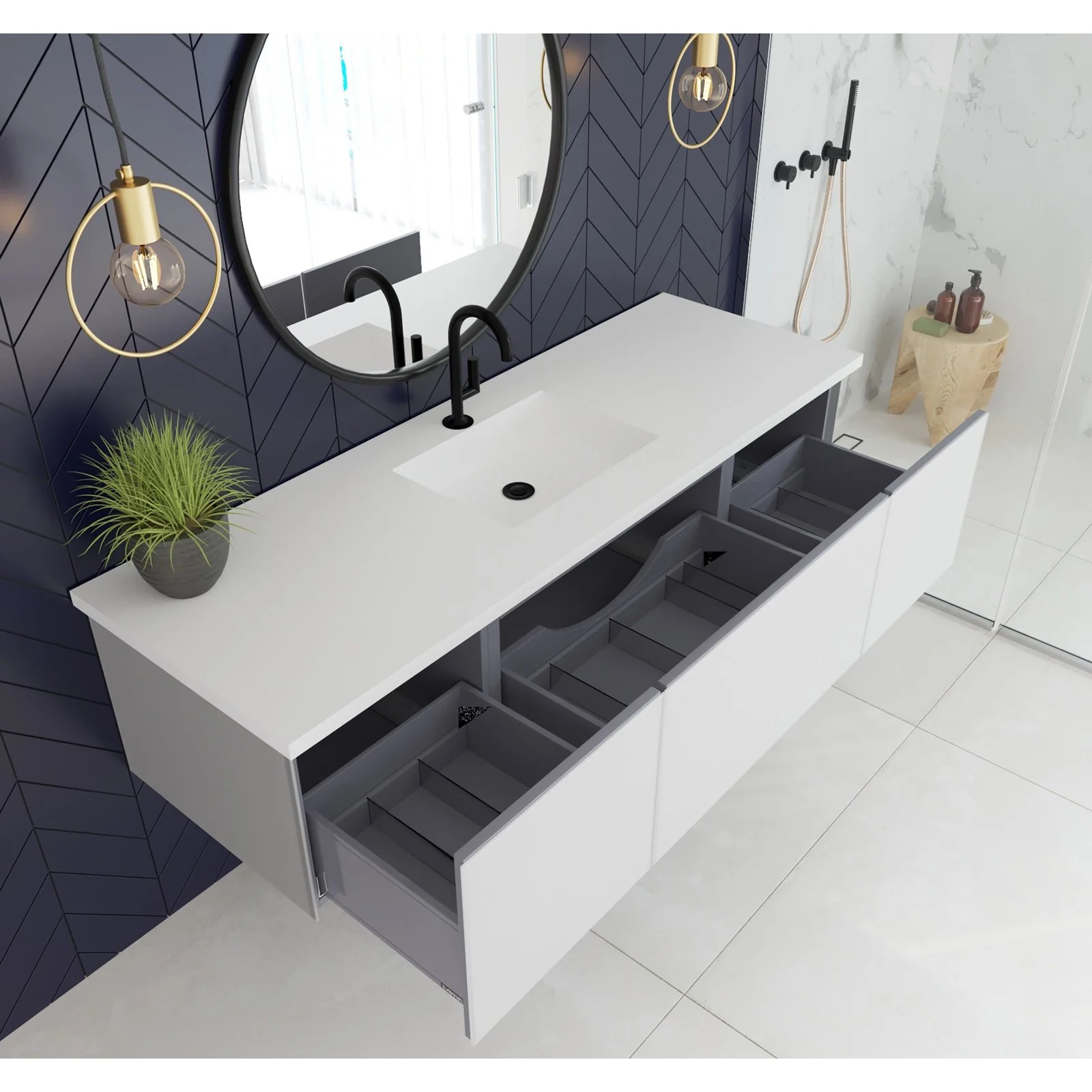 Laviva Vitri 66" Cloud White Single Sink Bathroom Vanity with VIVA Stone Matte White Solid Surface Countertop 313VTR-66CW-MW - Image 3