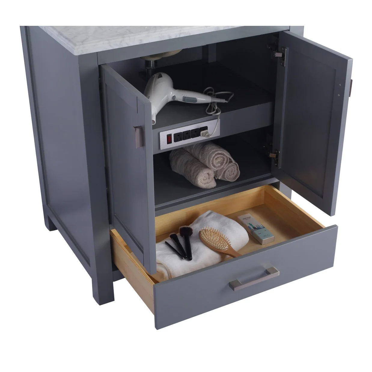 Laviva Wilson 30" Grey Bathroom Vanity with Matte White VIVA Stone Solid Surface Countertop 313ANG-30G-MW - Image 2