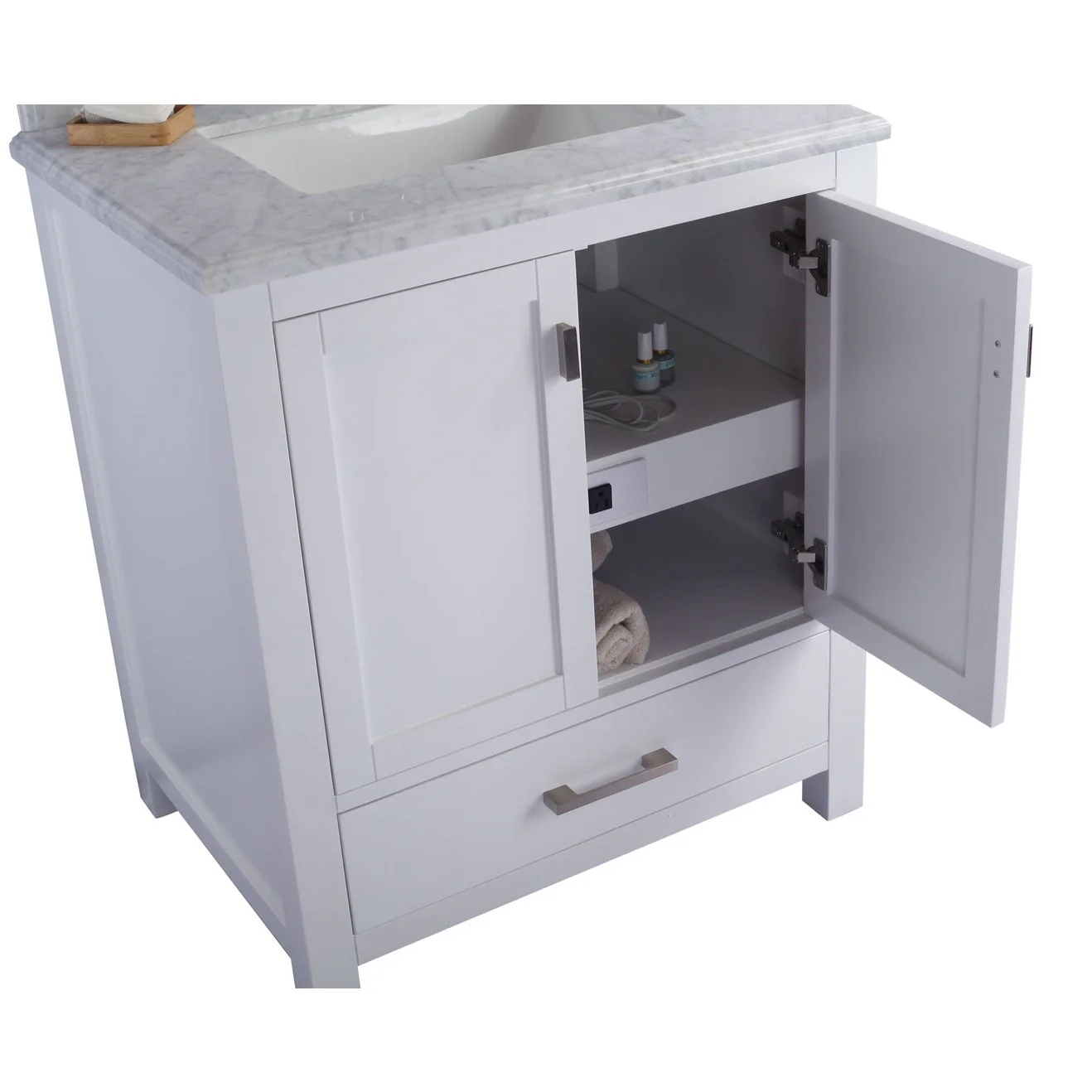 Laviva Wilson 30" White Bathroom Vanity with Matte White VIVA Stone Solid Surface Countertop 313ANG-30W-MW - Image 3