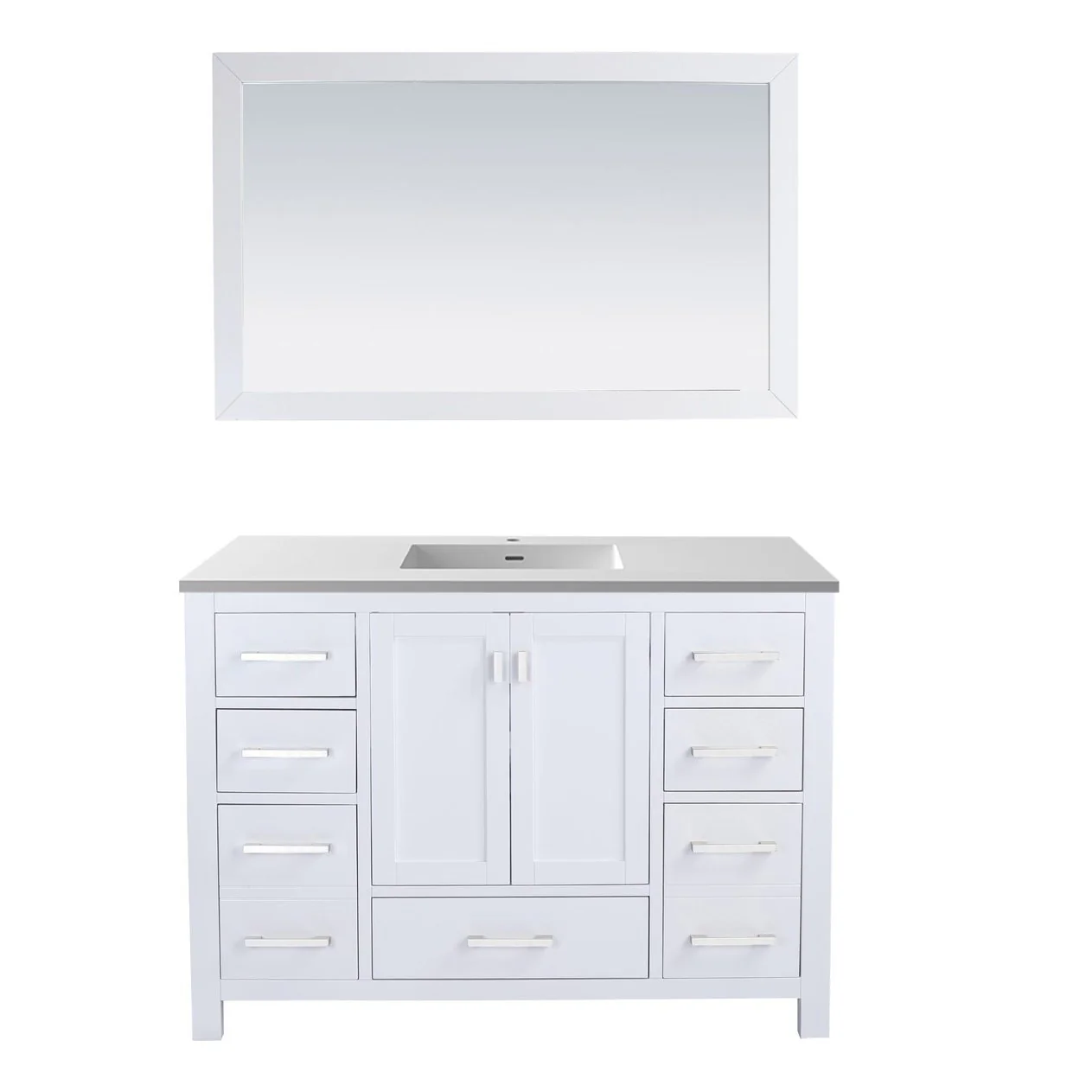 Laviva Wilson 48" White Bathroom Vanity with Matte White VIVA Stone Solid Surface Countertop 313ANG-48W-MW