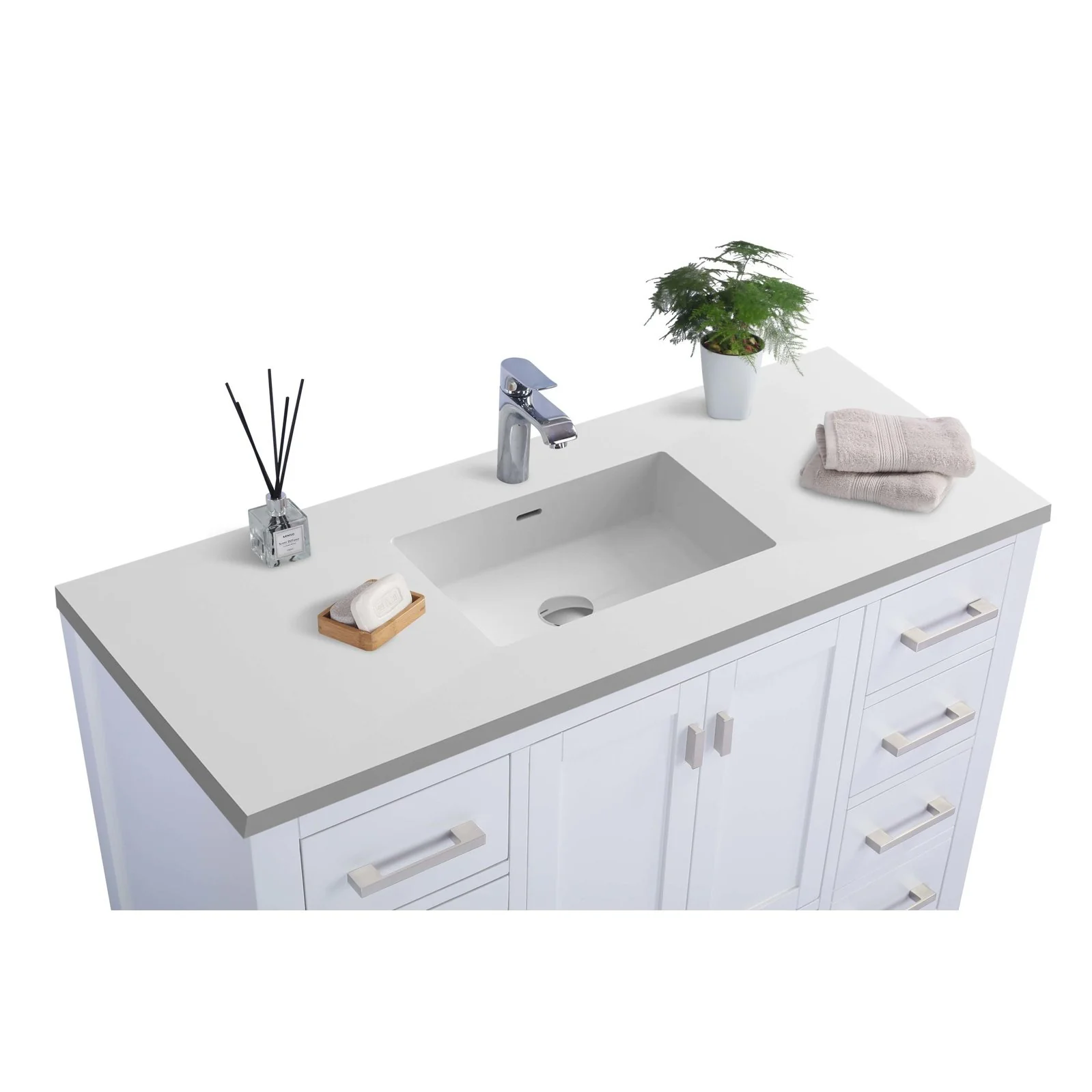 Laviva Wilson 48" White Bathroom Vanity with Matte White VIVA Stone Solid Surface Countertop 313ANG-48W-MW - Image 2
