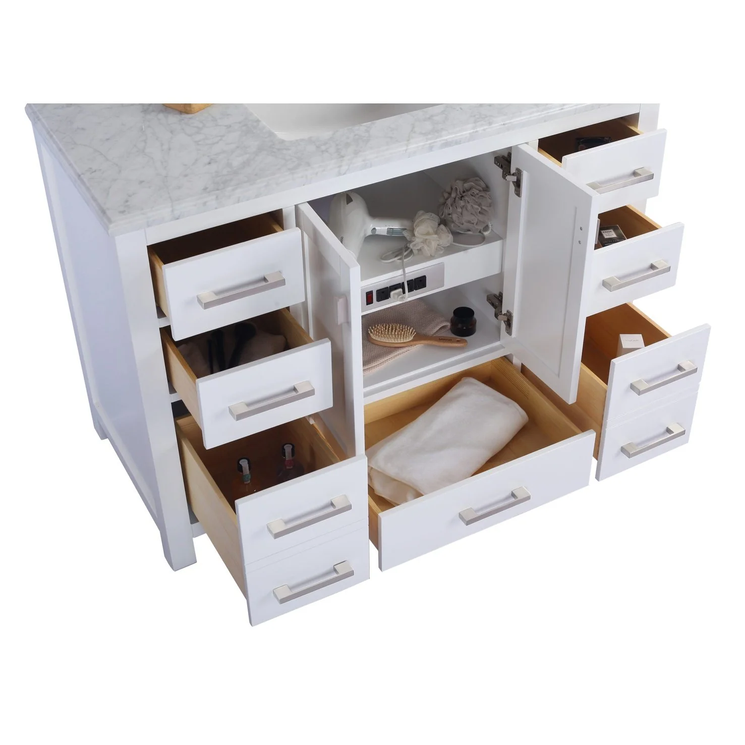 Laviva Wilson 48" White Bathroom Vanity with Matte White VIVA Stone Solid Surface Countertop 313ANG-48W-MW - Image 3
