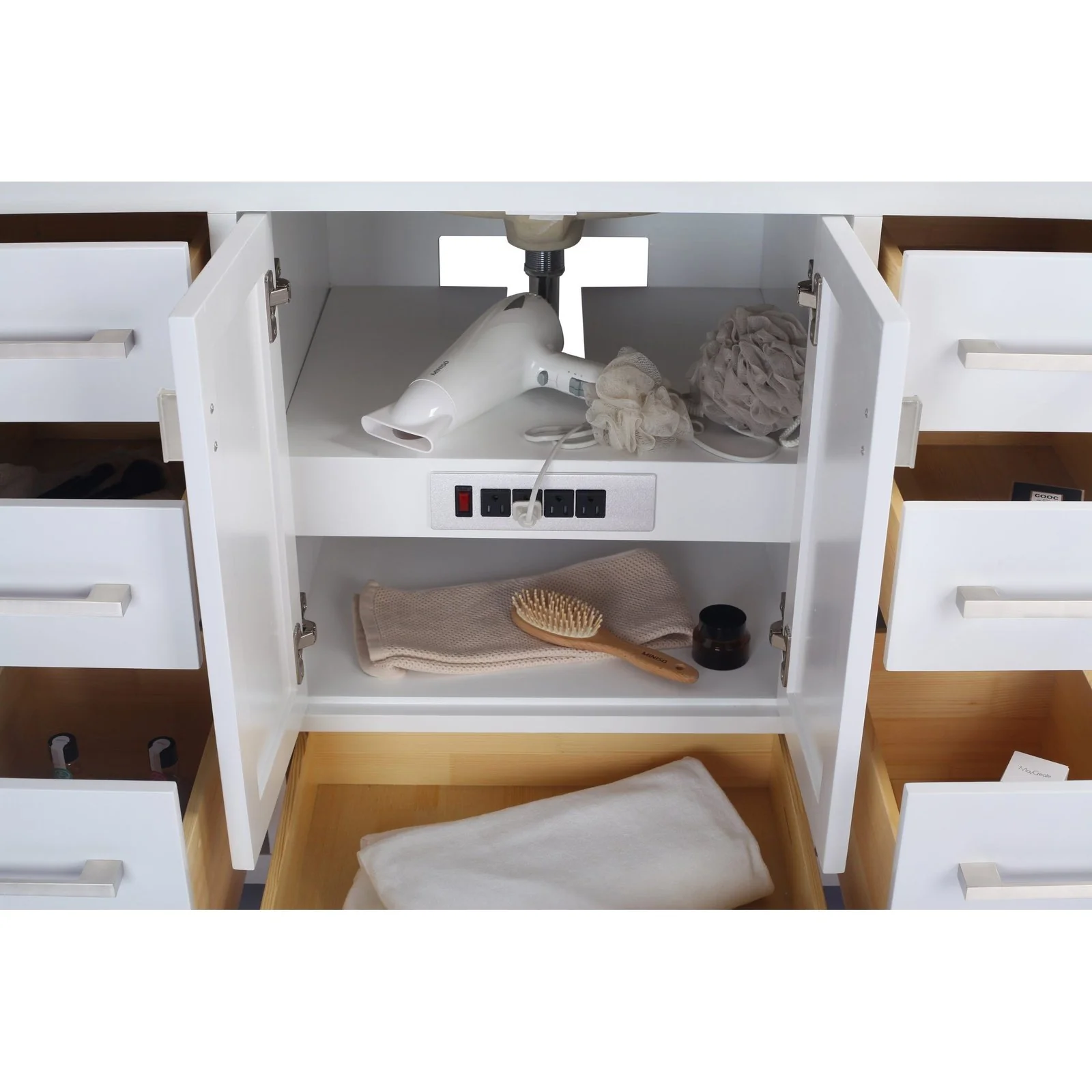 Laviva Wilson 48" White Bathroom Vanity with Matte White VIVA Stone Solid Surface Countertop 313ANG-48W-MW - Image 4