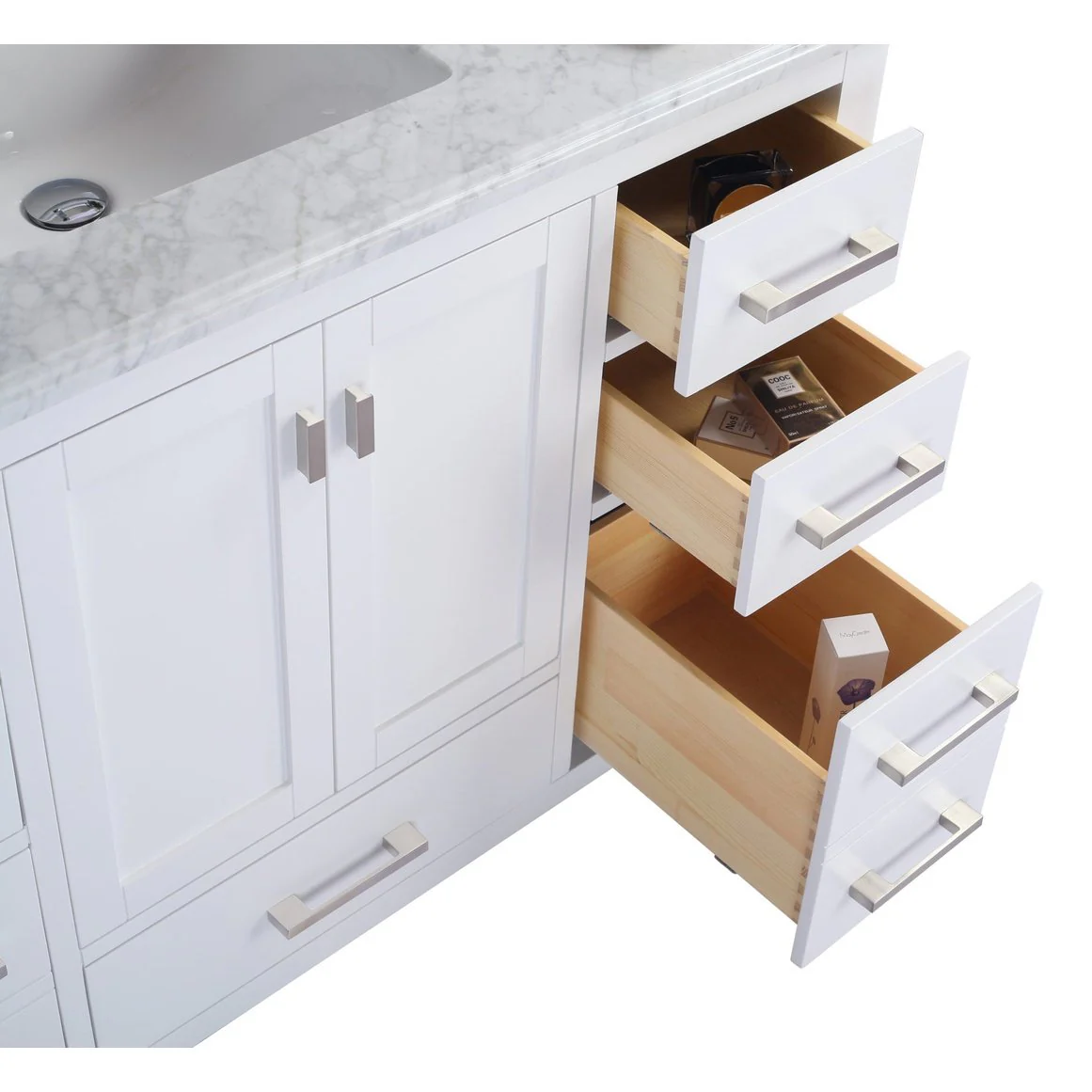 Laviva Wilson 48" White Bathroom Vanity with Matte White VIVA Stone Solid Surface Countertop 313ANG-48W-MW - Image 5