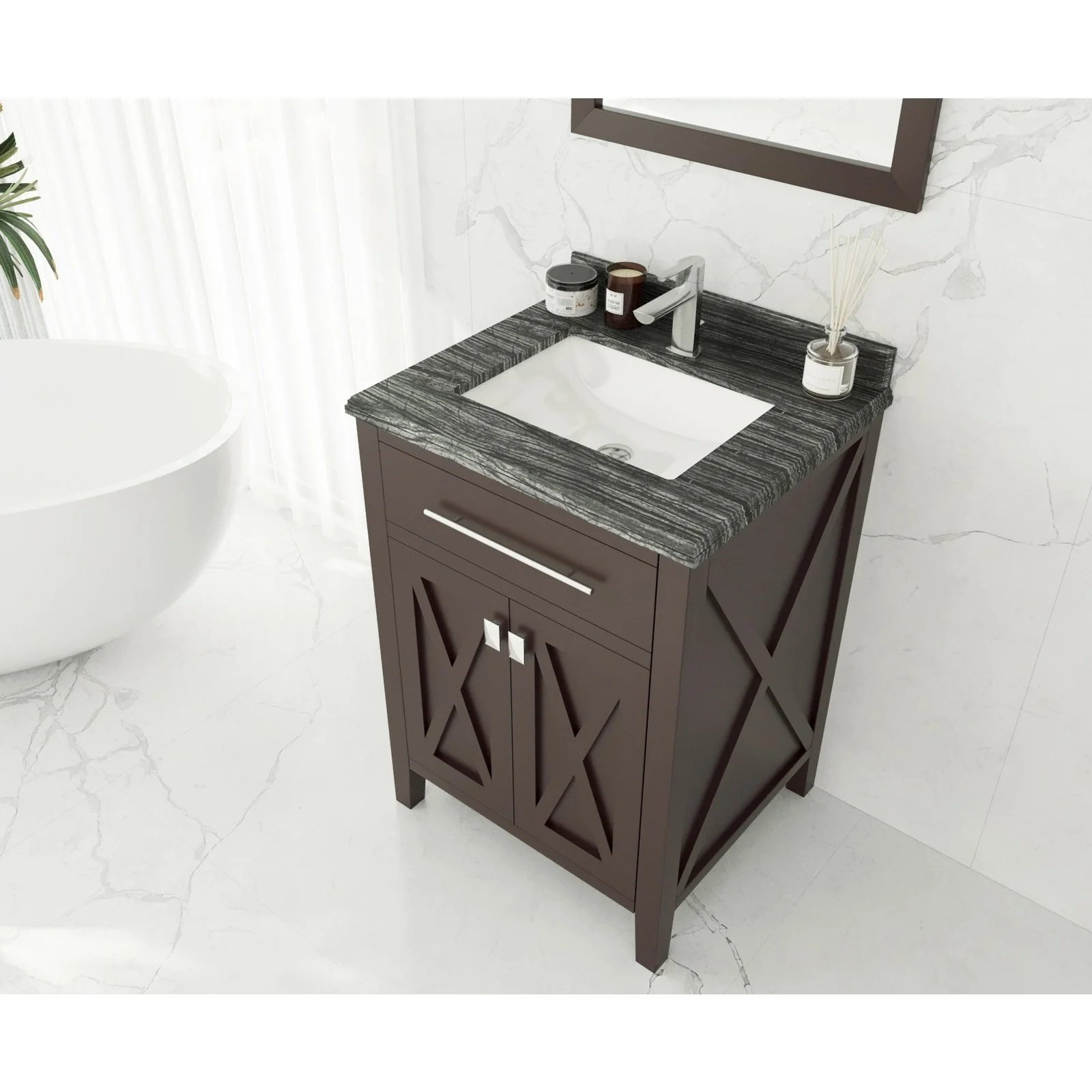 Laviva Wimbledon 24" Brown Bathroom Vanity with Black Wood Marble Countertop 313YG319-24B-BW - Image 2