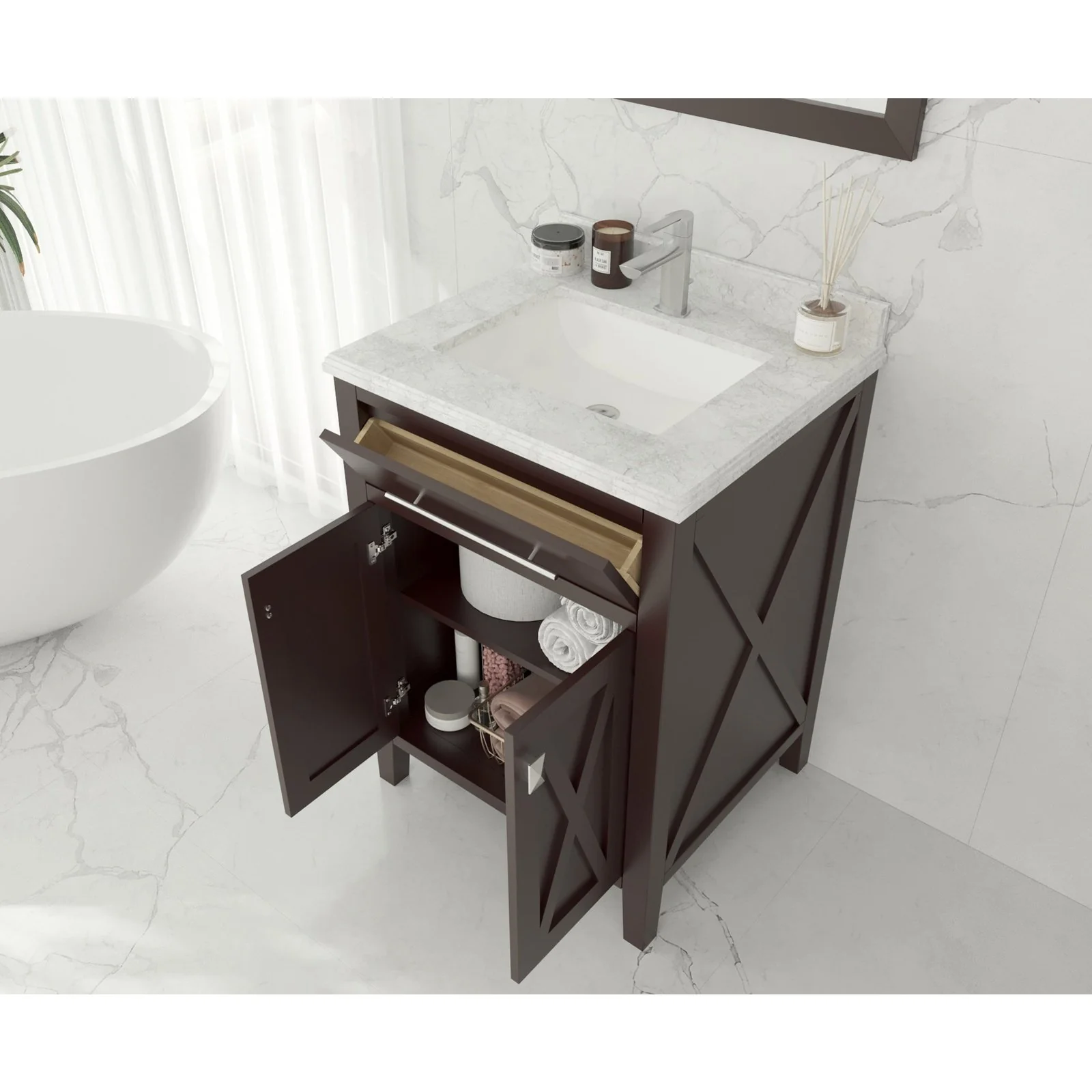 Laviva Wimbledon 24" Brown Bathroom Vanity with Black Wood Marble Countertop 313YG319-24B-BW - Image 3