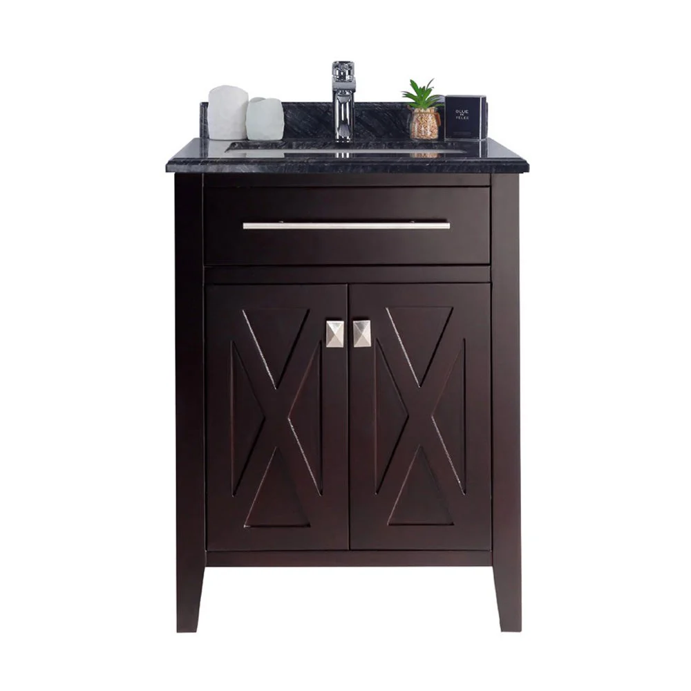 Laviva Wimbledon 24" Brown Bathroom Vanity with Black Wood Marble Countertop 313YG319-24B-BW - Image 4
