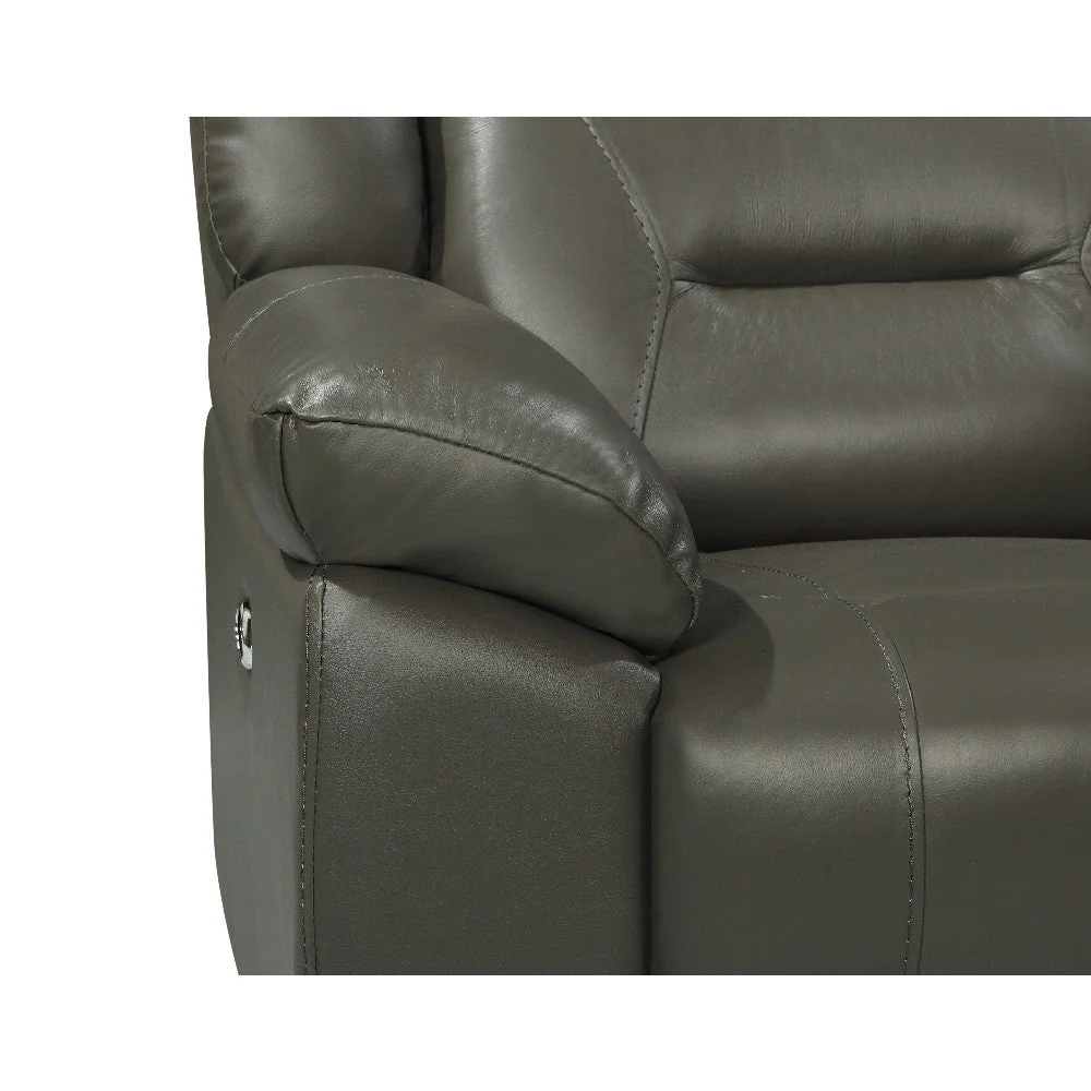 Benzara Lois 40 Inch Real Leather Power Recliner Armchair, Gray BM272050 - Image 4