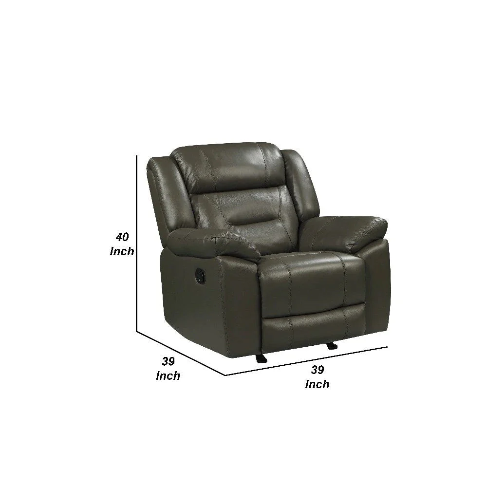 Benzara Lois 40 Inch Real Leather Power Recliner Armchair, Gray BM272050 - Image 5