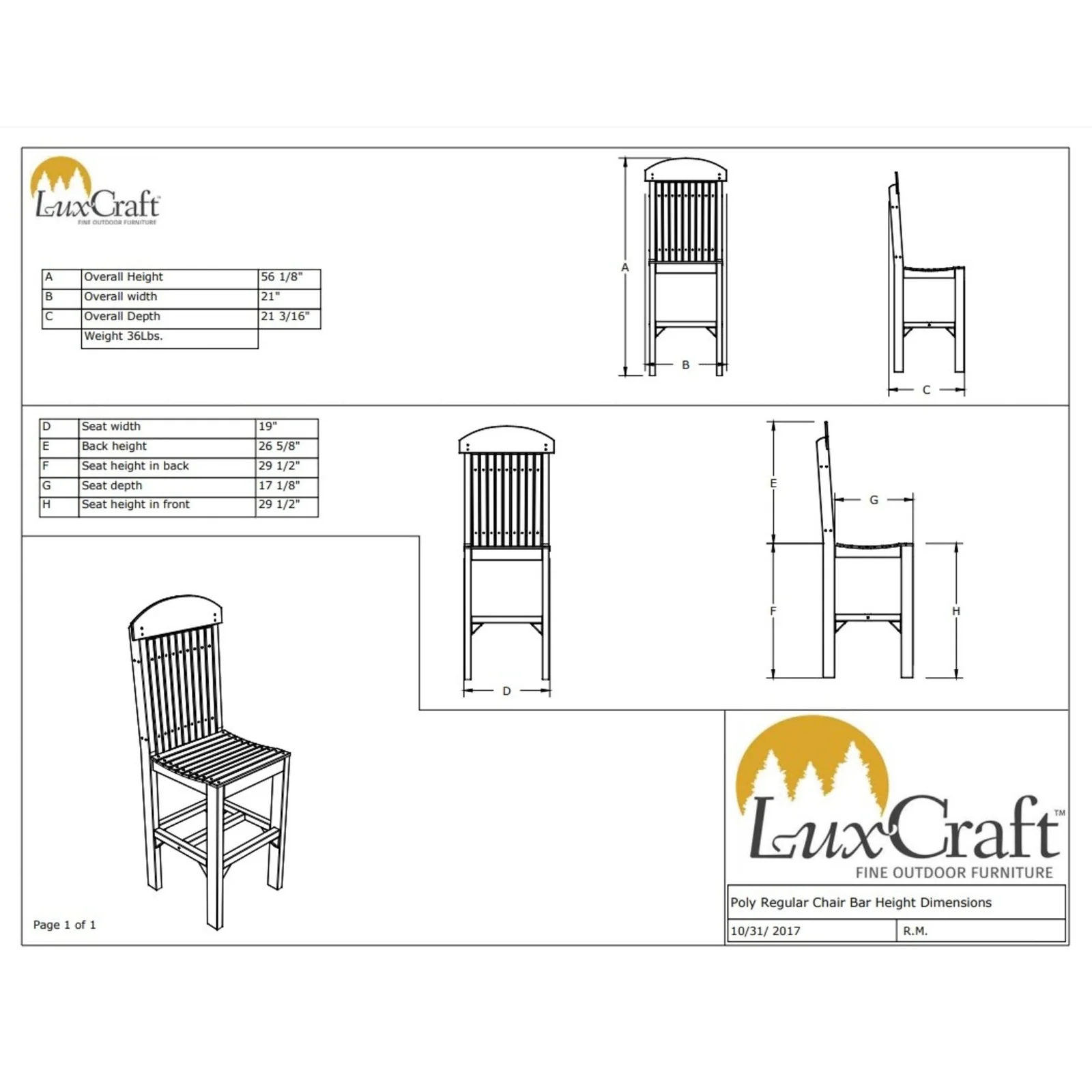 LuxCraft Regular Bar Height Chair - Image 2