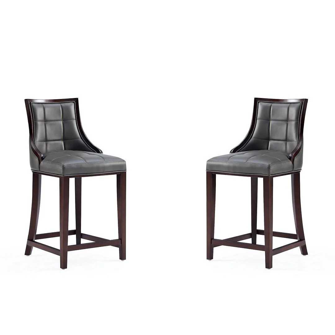 Manhattan Comfort Fifth Avenue Faux Leather Counter Stool in Pebble Grey (Set of 2) - Image 2