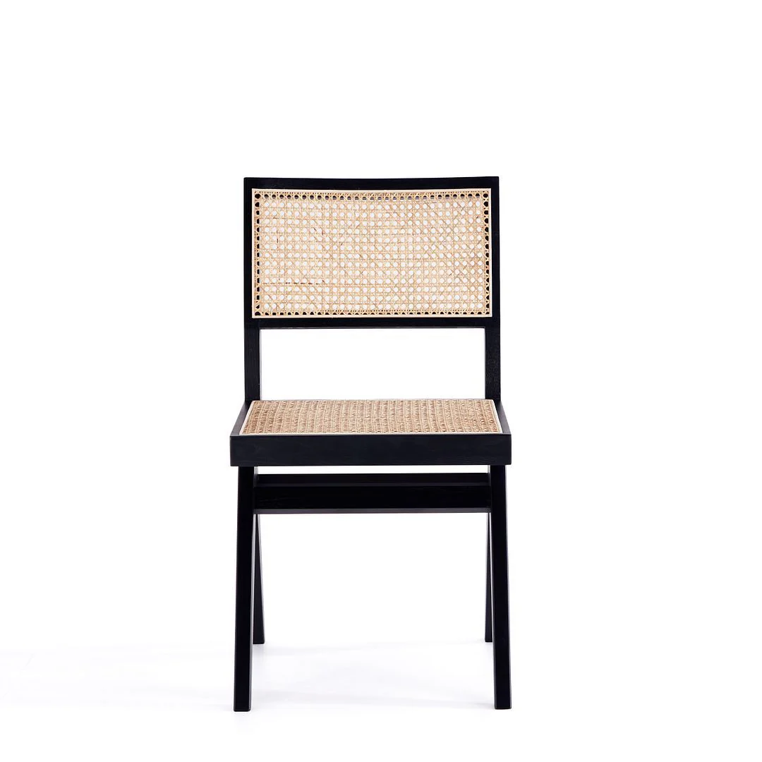 Manhattan Comfort Hamlet Dining Chair in Black and Natural Cane - Set of 4 - Image 3