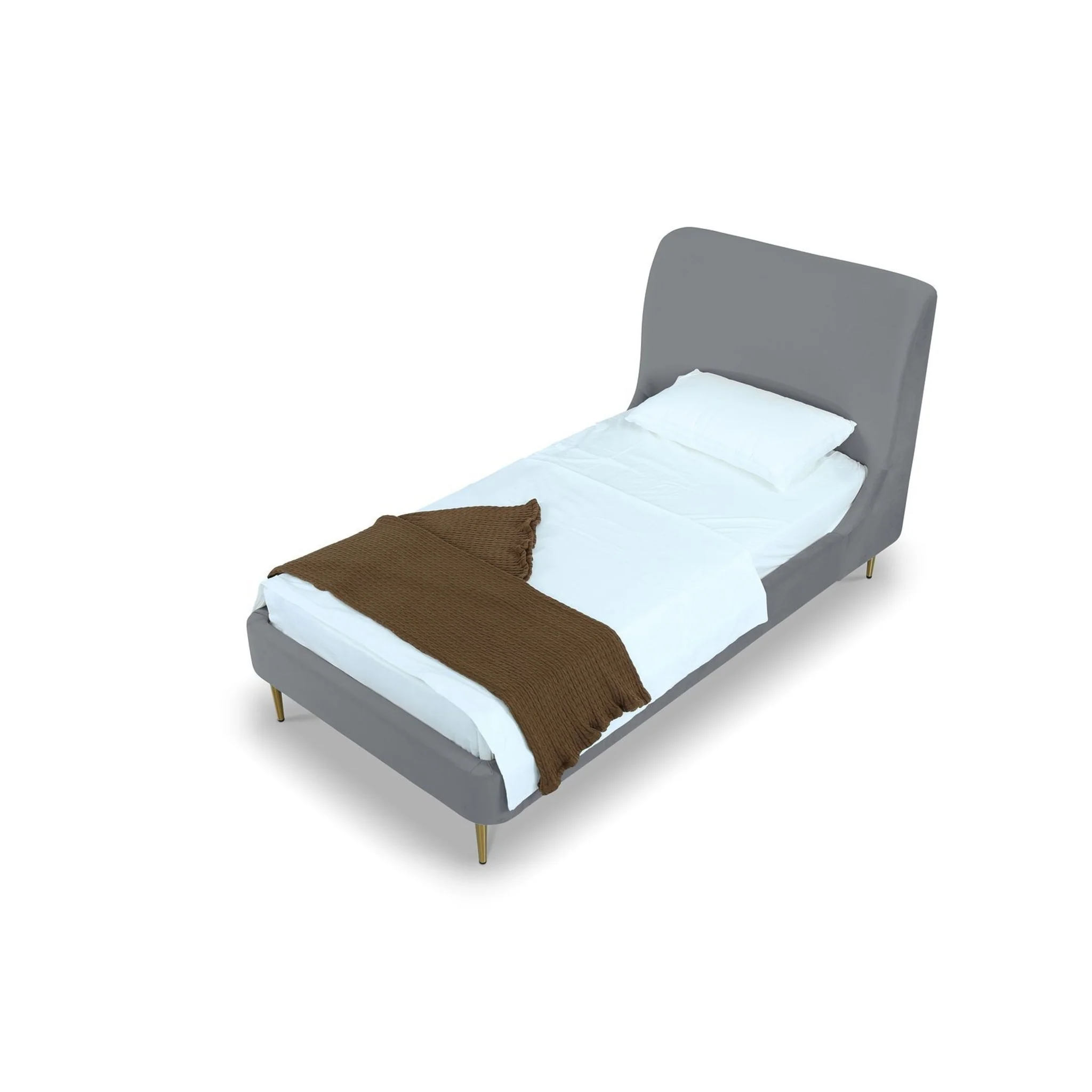 Manhattan Comfort Heather Velvet Twin Bed in Cream with Gold Legs - Image 30
