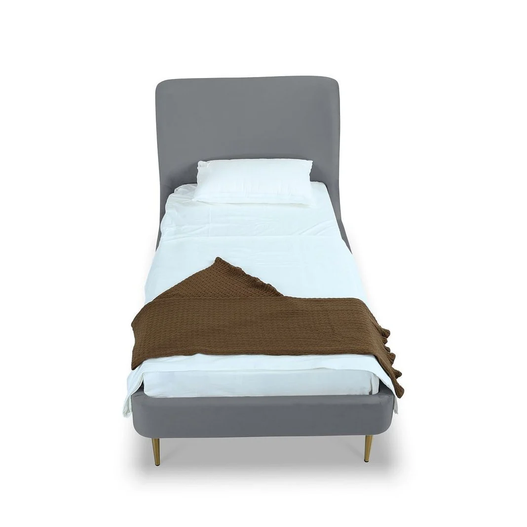 Manhattan Comfort Heather Velvet Twin Bed in Cream with Gold Legs - Image 31