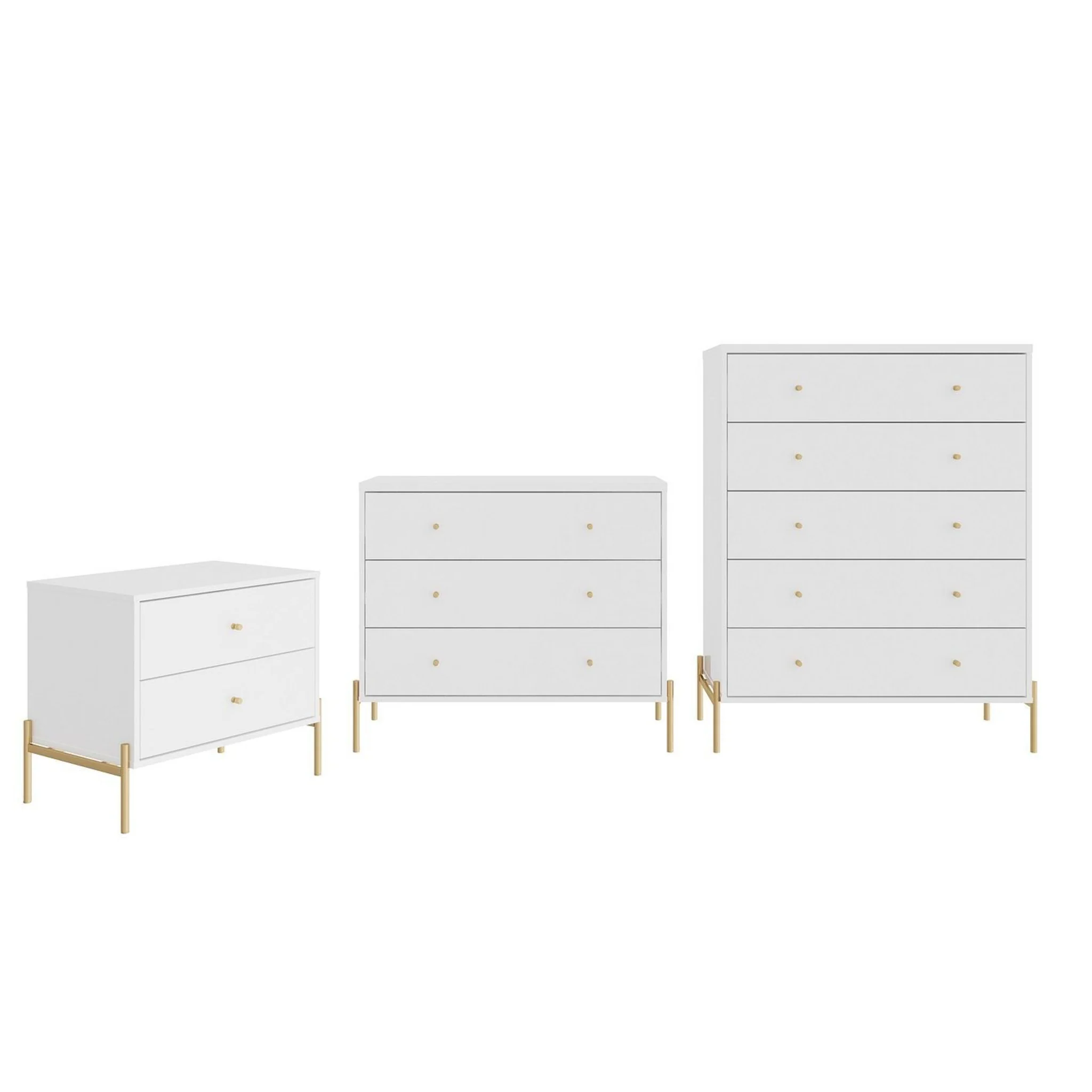 Manhattan Comfort Jasper Full Extension Tall Dresser, Classic Dresser and Nightstand Set of 3 in White Gloss - Image 2