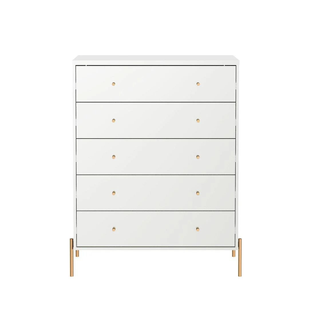 Manhattan Comfort Jasper Full Extension Tall Dresser, Classic Dresser and Nightstand Set of 3 in White Gloss - Image 3