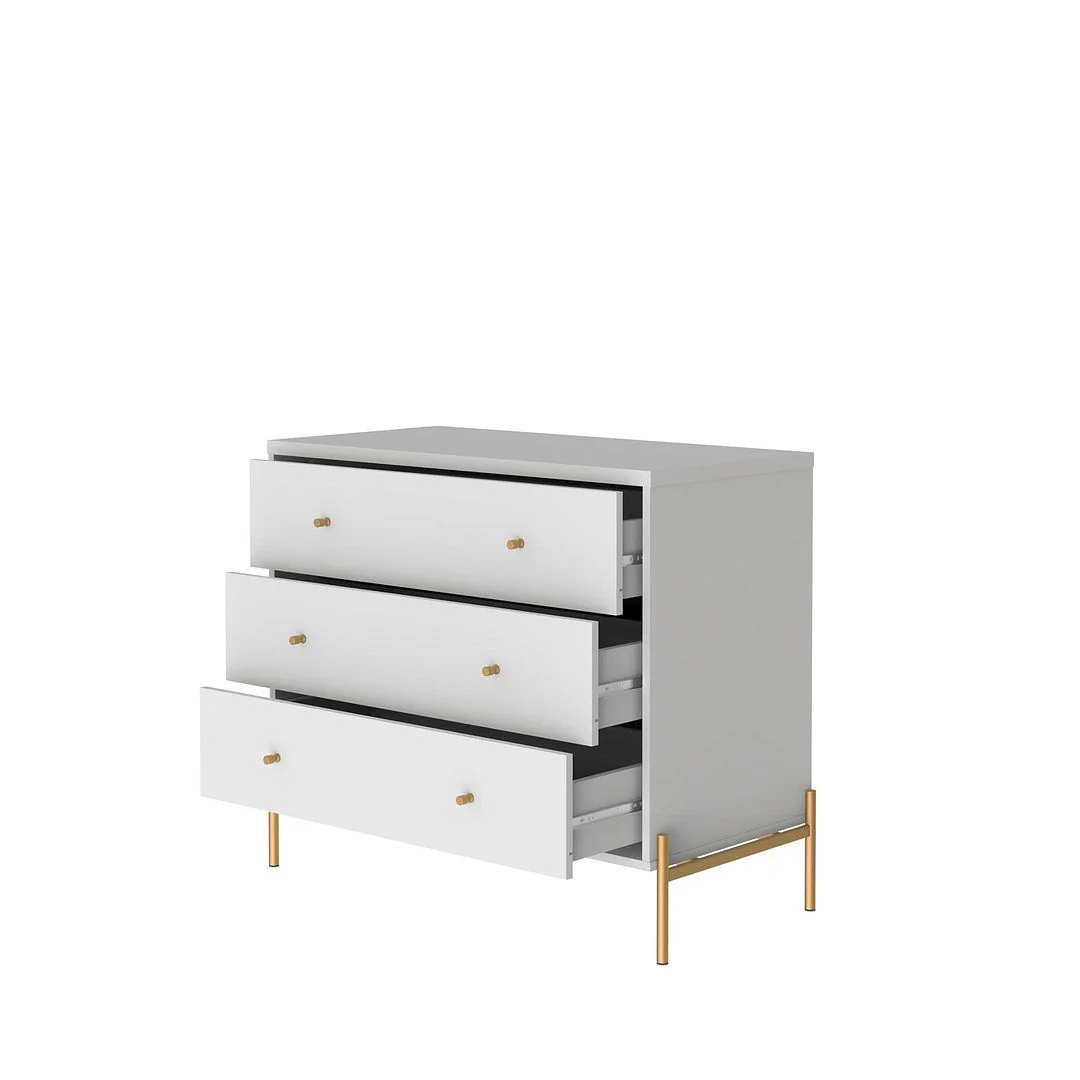 Manhattan Comfort Jasper Full Extension Tall Dresser, Classic Dresser and Nightstand Set of 3 in White Gloss - Image 6