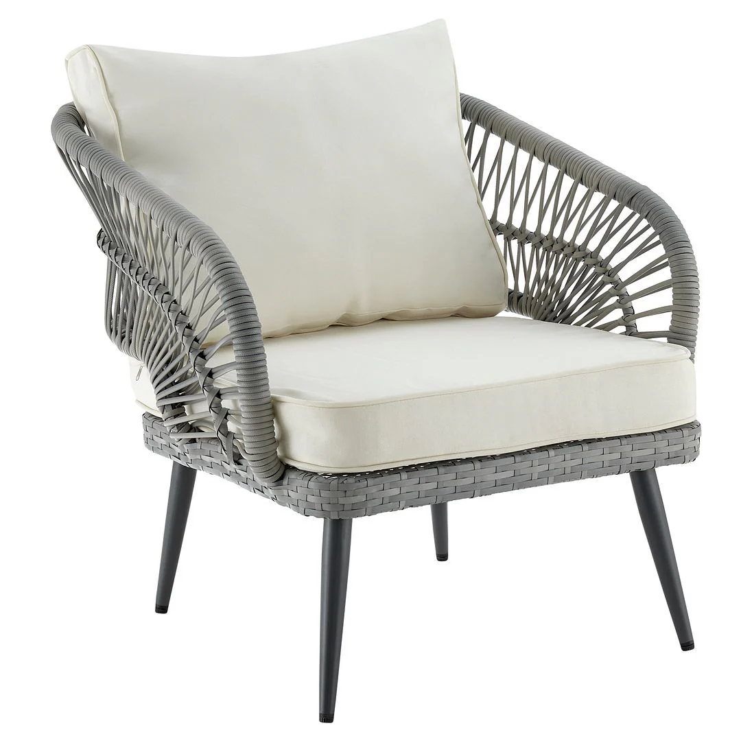 Manhattan Comfort Riviera Rope Wicker 4-Piece 4 Seater Patio Conversation Set with Cushions in Cream - Image 7