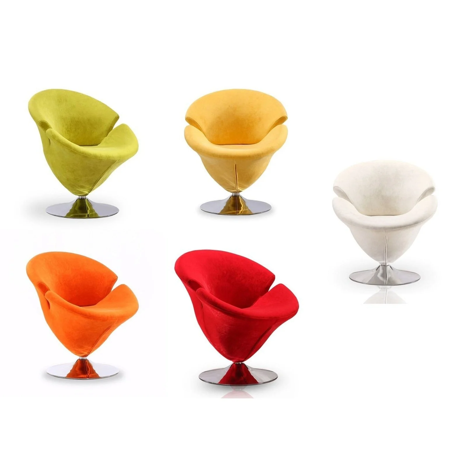 Manhattan Comfort Tulip Swivel Accent Chair Set of 5 in Multi Color White, Orange, Yellow, Green and Red