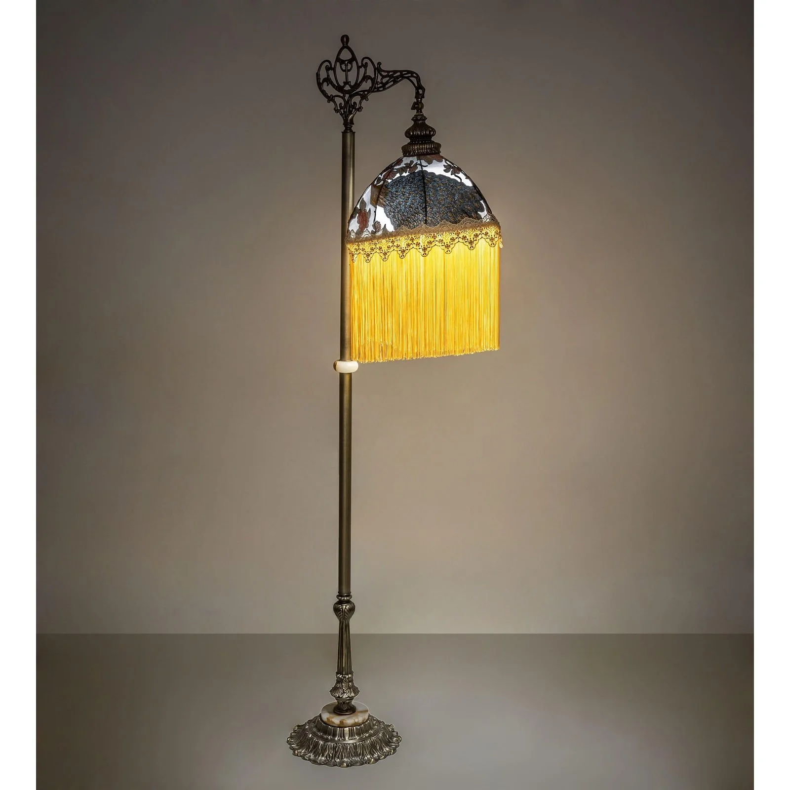 Meyda 72" Victorian Peacock Bridge Arm Tall Floor Lamp