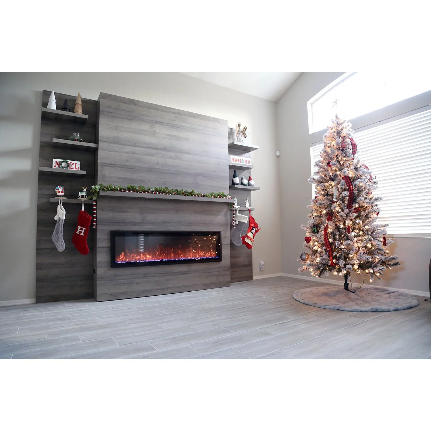 Modern Flames Allwood Wall System in Driftwood Gray | 60'' Spectrum Slimline Electric Fireplace - Image 4