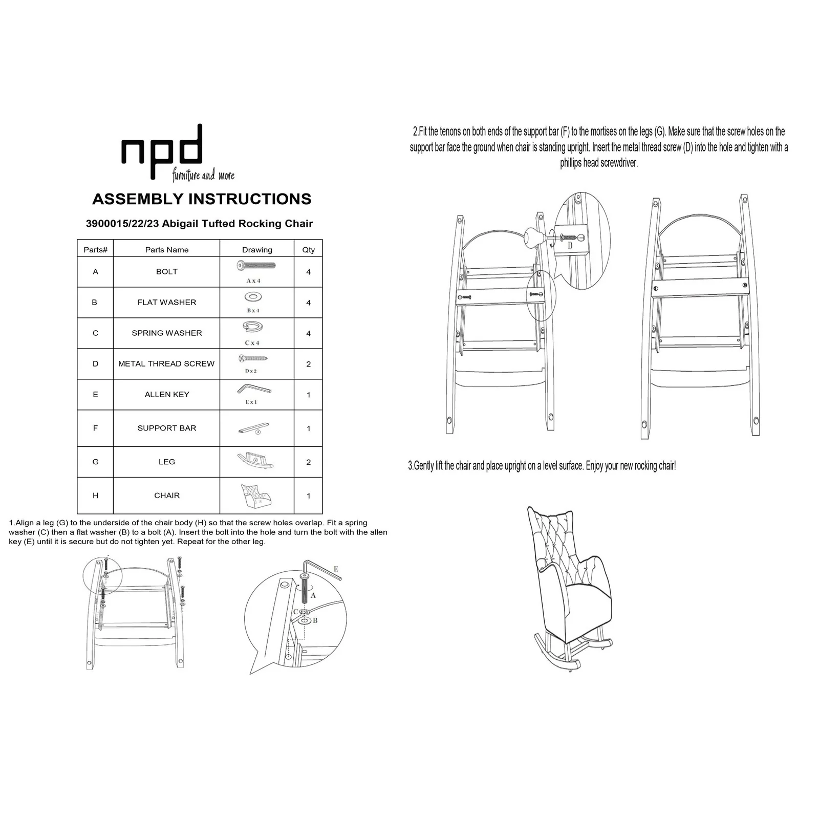New Pacific Direct Abigail Fabric Tufted Rocking Chair 3900023 - Image 8