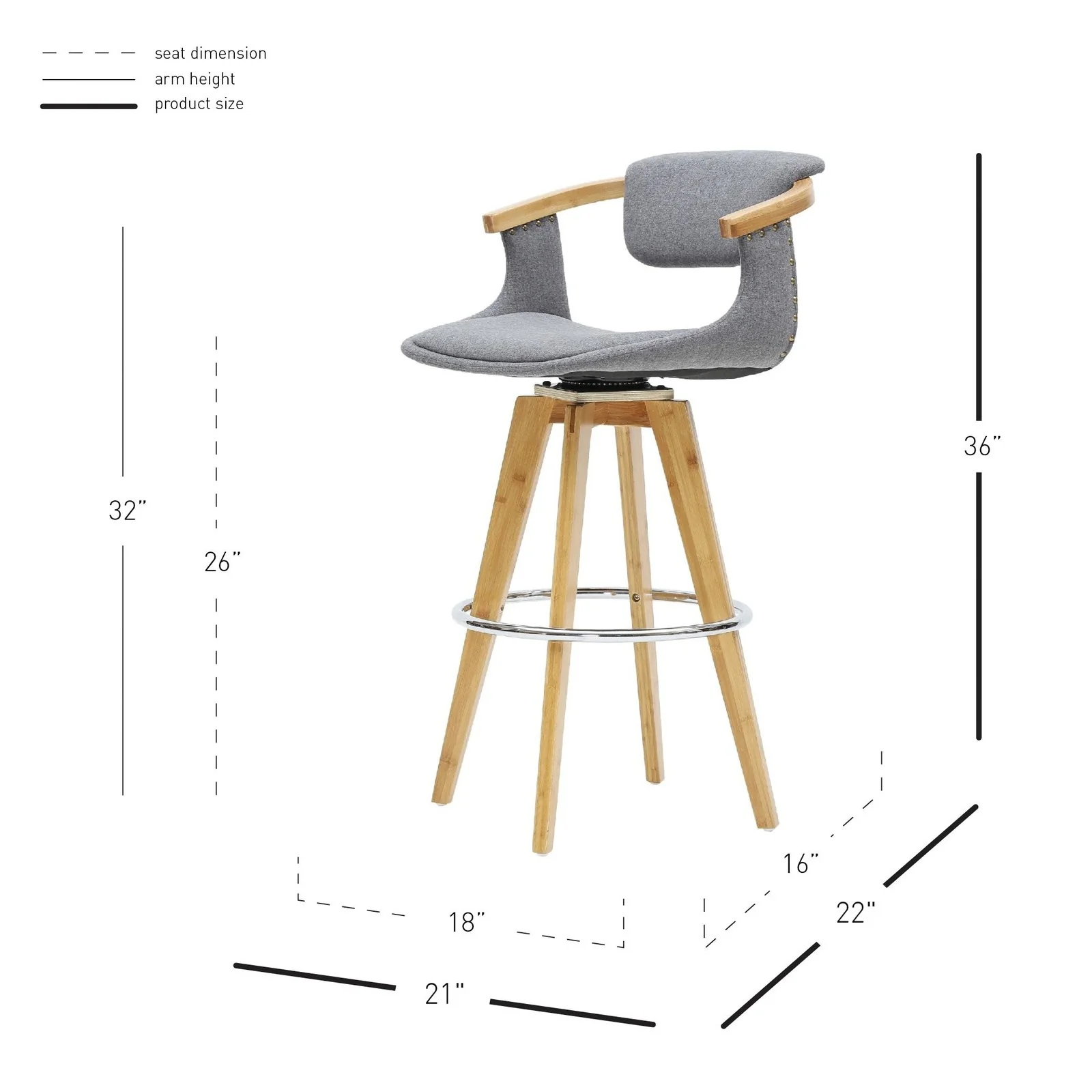 New Pacific Direct Darwin Fabric Bamboo Counter Stool 1160006-287N - Image 5