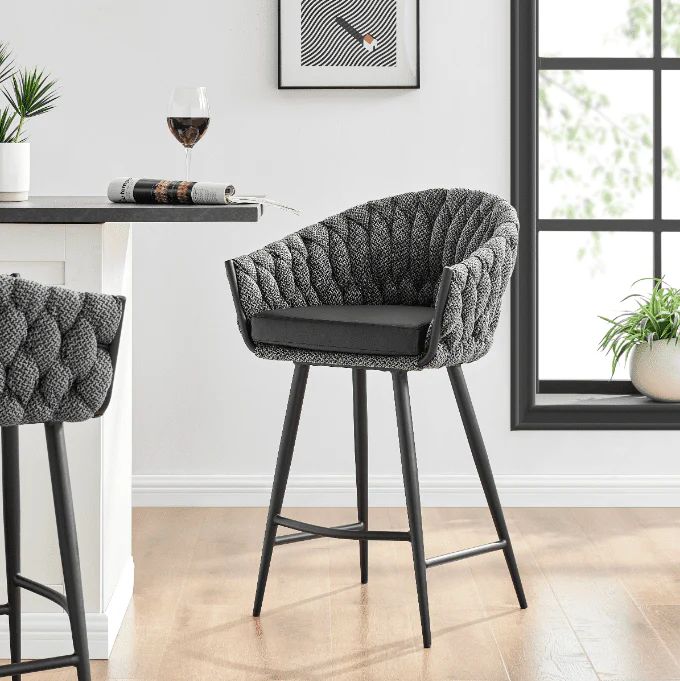 New Pacific Direct Fabian Fabric/ PU Counter Stool w/ Arms 1240016-5776