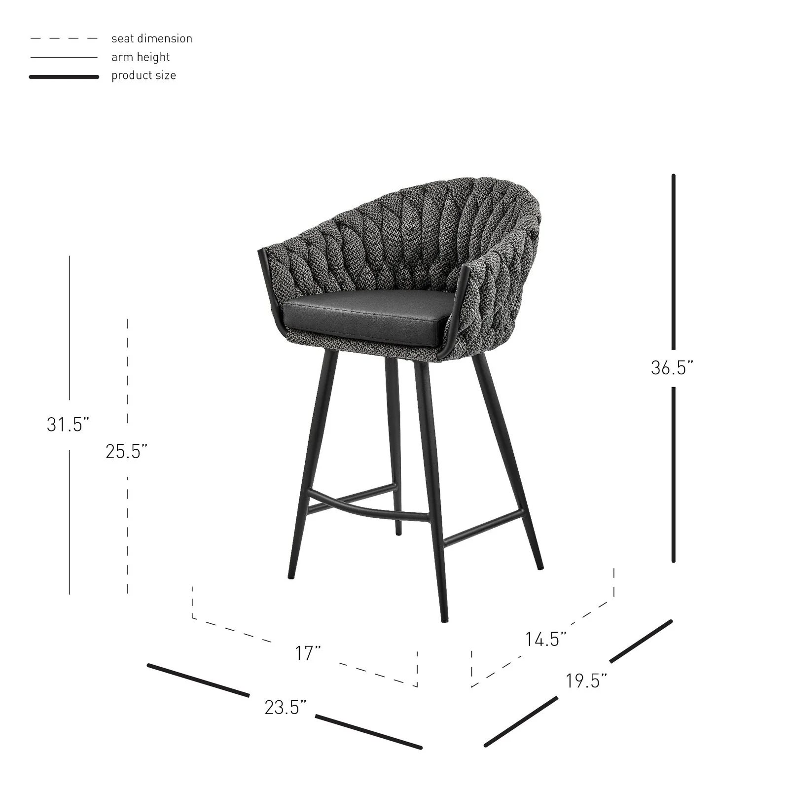 New Pacific Direct Fabian Fabric/ PU Counter Stool w/ Arms 1240016-5776 - Image 7