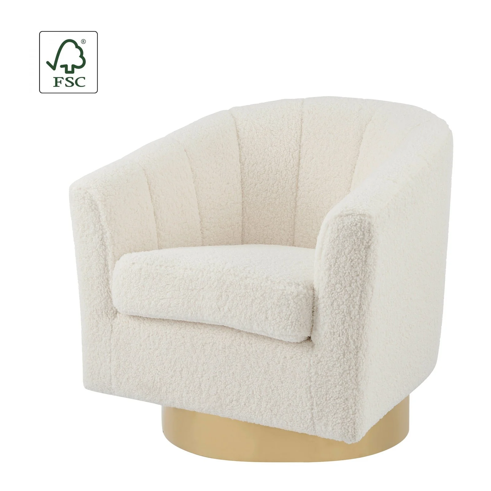 New Pacific Direct Natasha Faux Shearling Fabric w/ Gold Metal Swivel Accent Arm Chair 1900192-560 - Image 2