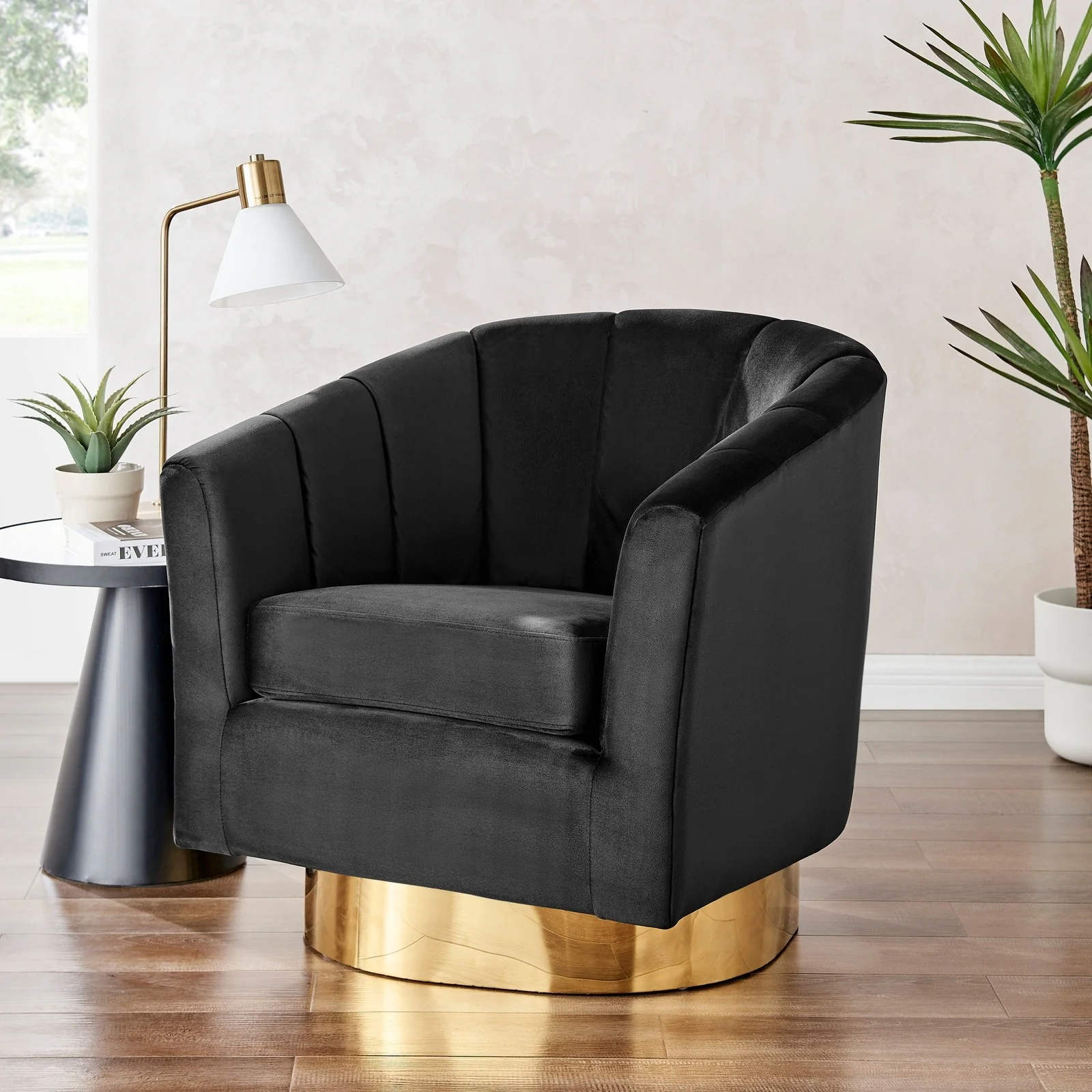 New Pacific Direct Natasha Velvet Fabric w/ Gold Metal Swivel Accent Arm Chair 1900187-575