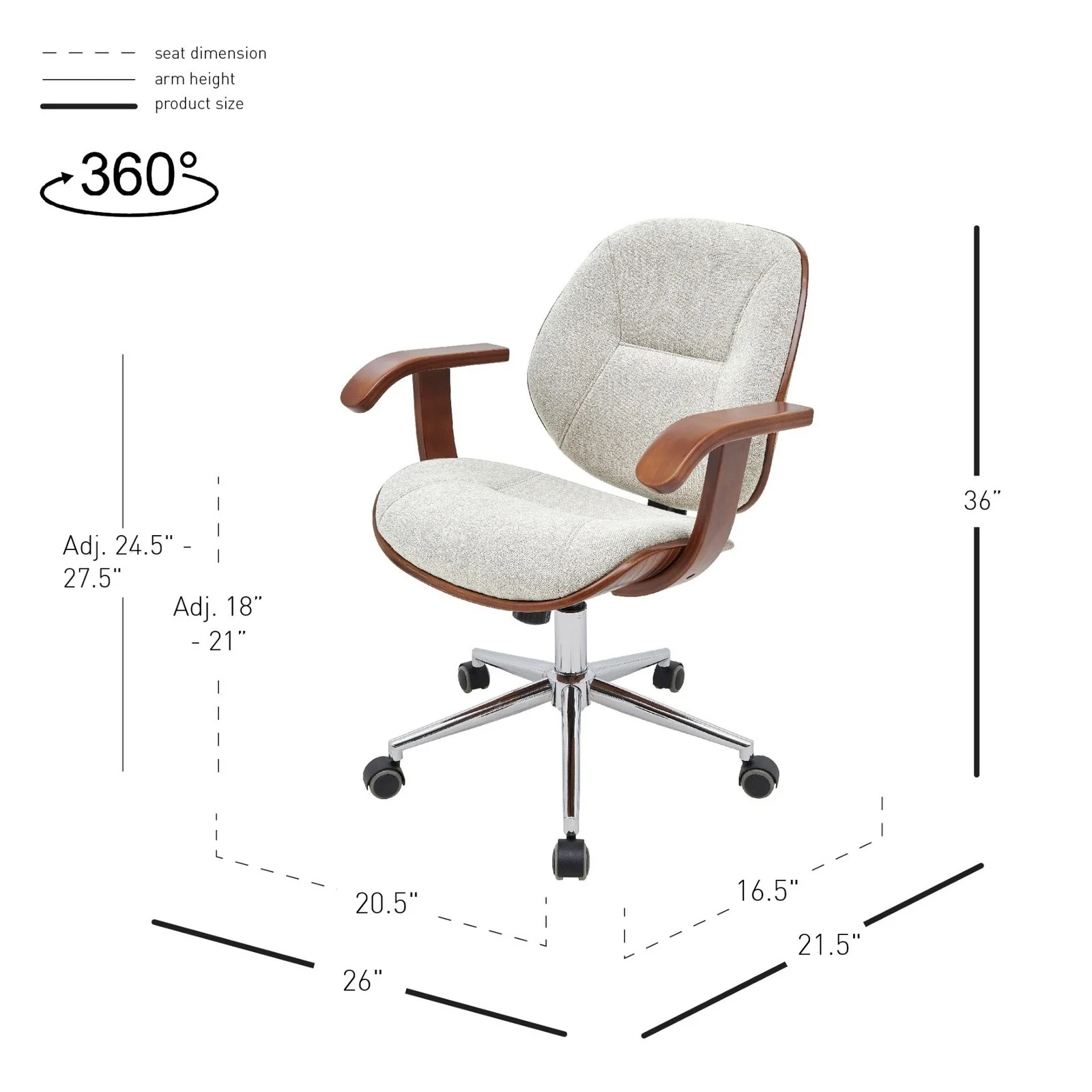 New Pacific Direct Samuel Fabric Bamboo Office Chair w/ Armrest 1160031-406WL - Image 12
