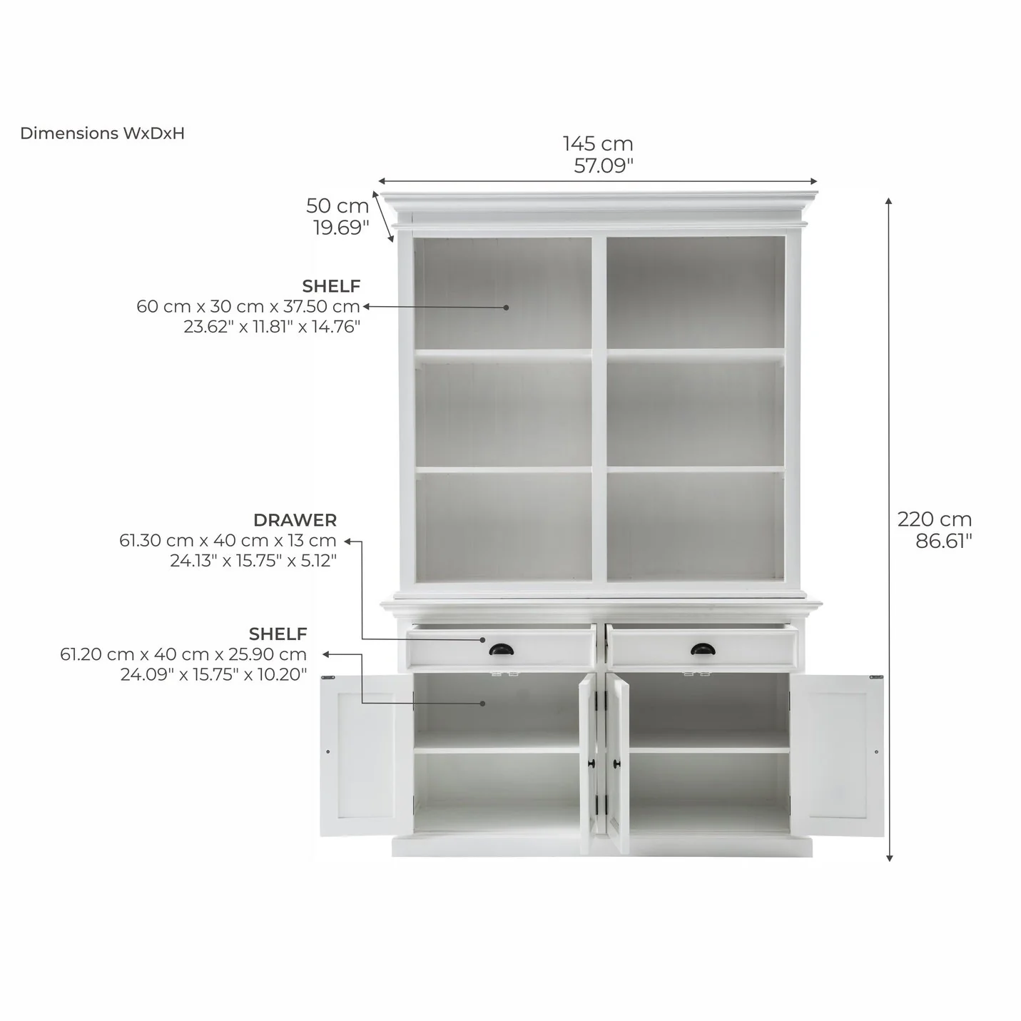 NovaSolo Halifax Buffet Hutch Unit with 6 Shelves White BCA608 - Image 15