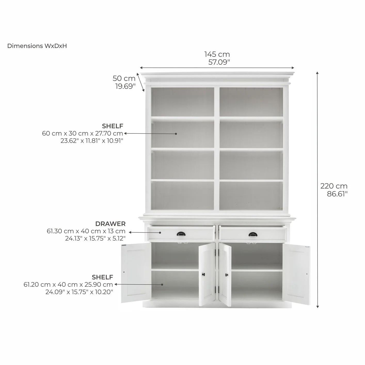 NovaSolo Halifax Buffet Hutch Unit with 8 Shelves White BCA609 - Image 10