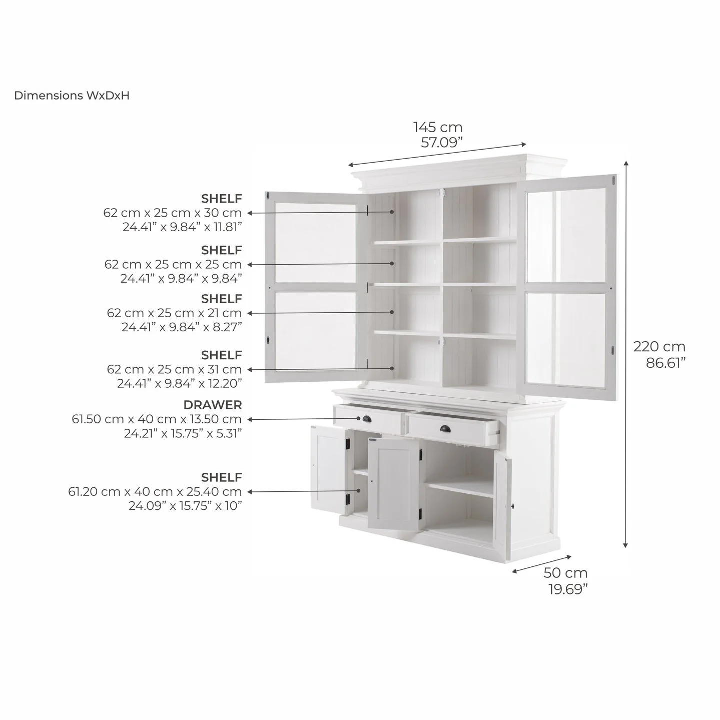 NovaSolo Halifax Glass-Display Hutch Unit White BCA594 - Image 7