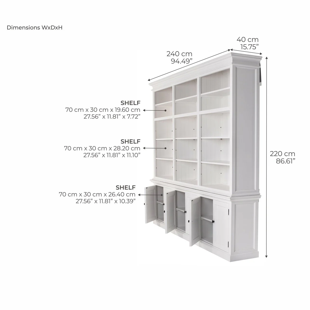 NovaSolo Halifax Triple-Bay Hutch Unit Bookcase Bookshelf White CA614 - Image 10