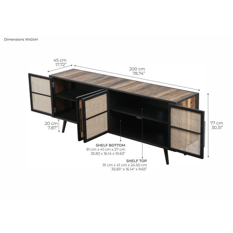 NovaSolo Nordic Rattan TV Dresser 4 Doors Natural Boat Wood BW RT 18050 - Image 9