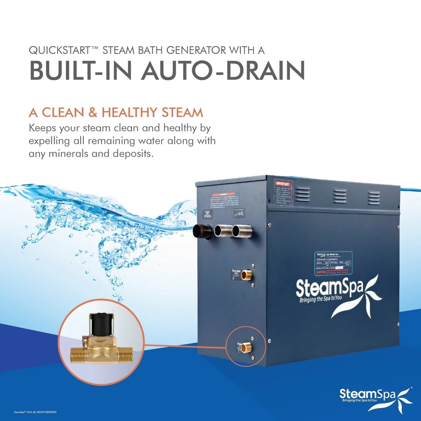 SteamSpa 10.5 KW QuickStart Acu-Steam Bath Generator with Built-in Auto Drain D-1050-A - Image 3