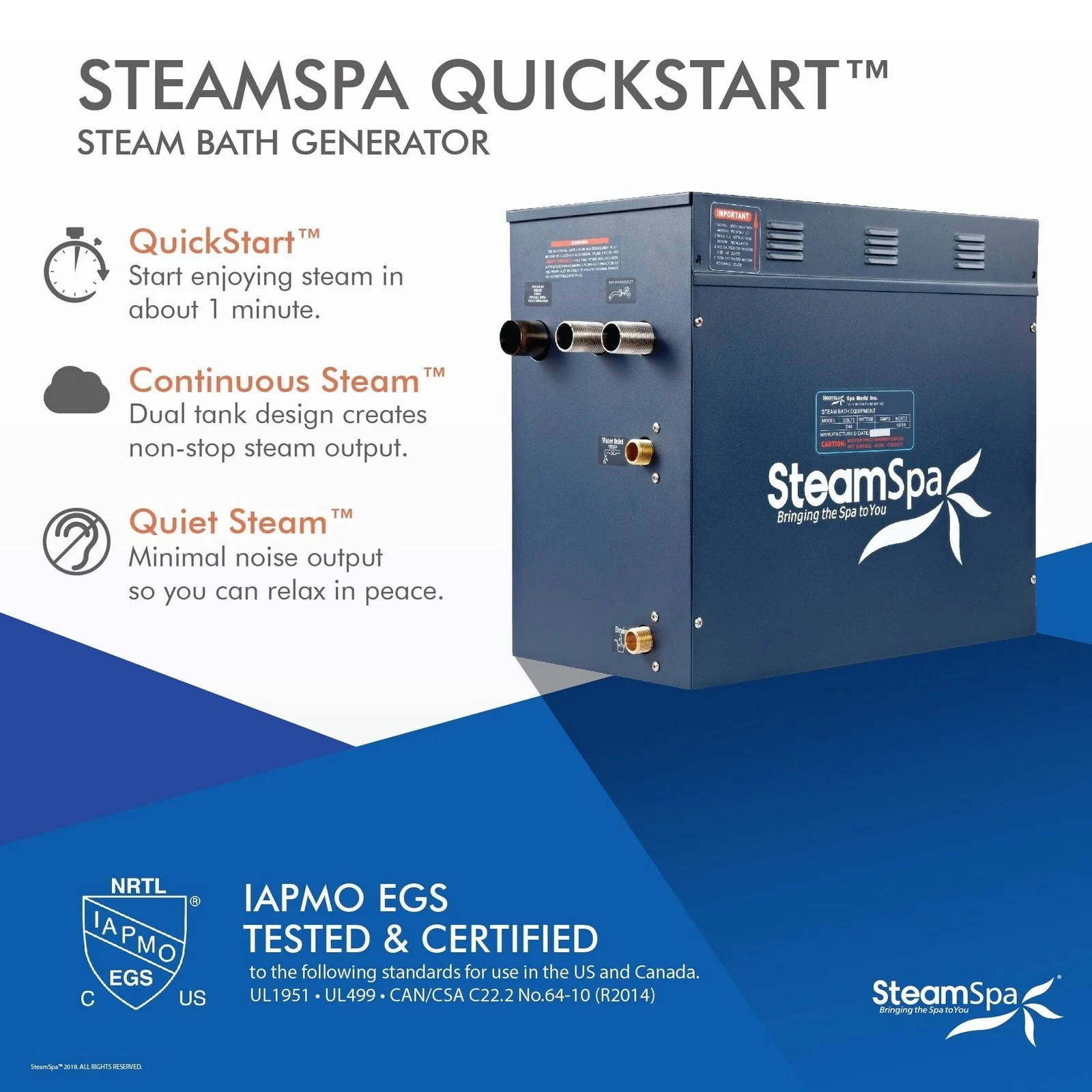 SteamSpa 10.5 KW QuickStart Acu-Steam Bath Generator with Built-in Auto Drain D-1050-A - Image 4