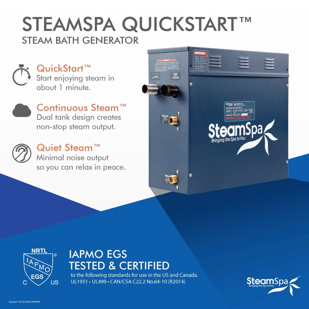 SteamSpa 7.5 KW QuickStart Acu-Steam Bath Generator with Built-in Auto Drain D-750-A - Image 4
